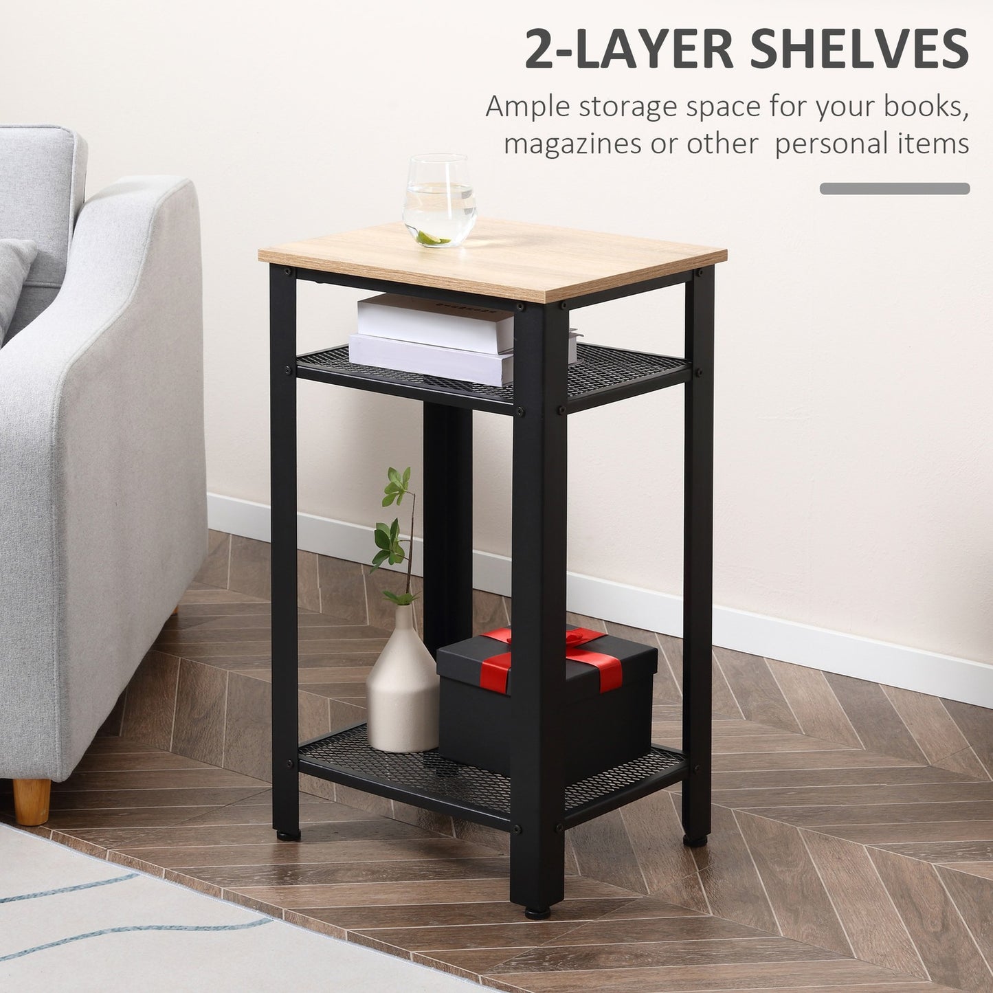 Modern Side Table with 2-Tier Shelves End Table for Bedroom, Living Room