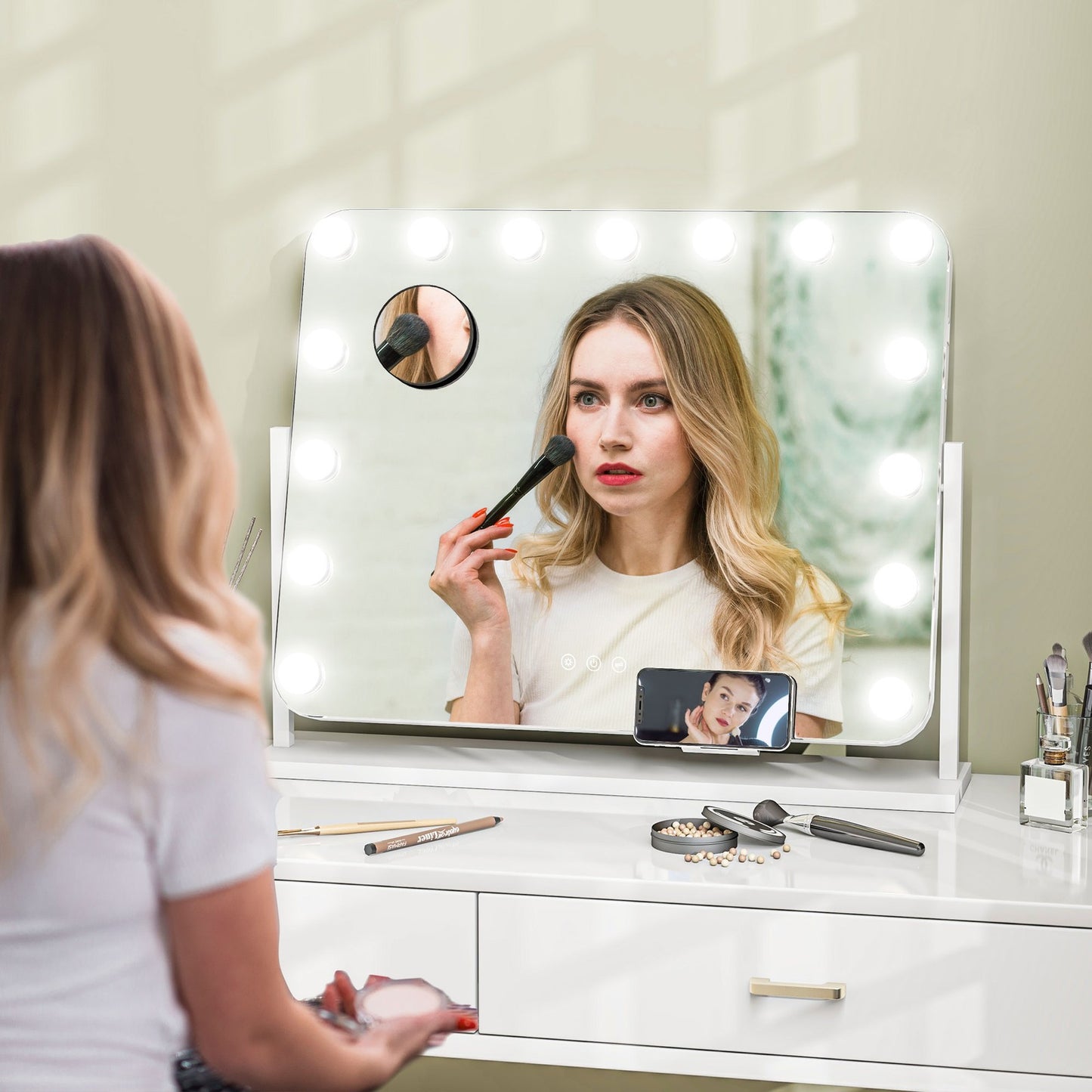 HOMCOM Hollywood Dimmable Lighted Makeup Mirror with Magnifier, USB Port