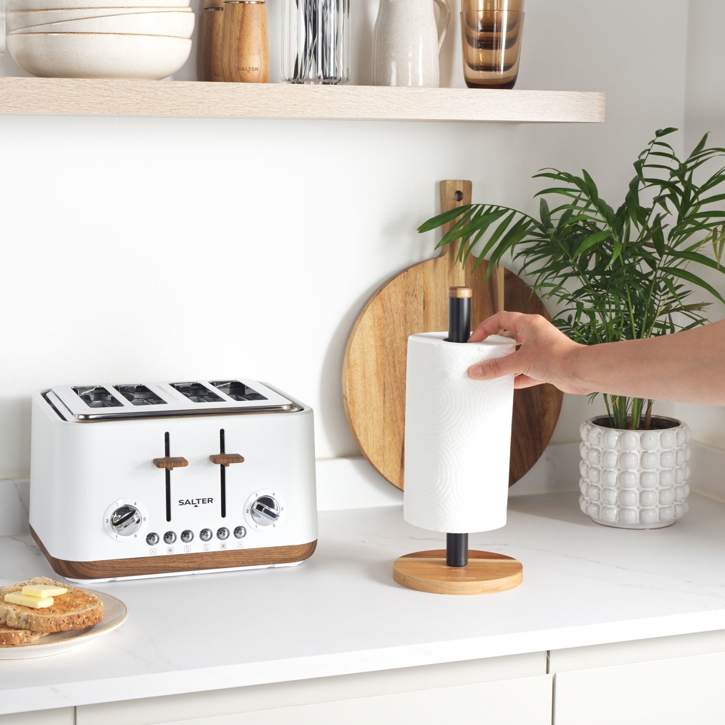 Salter Toronto Kitchen Roll Holder Freestanding Worktop Organiser Wooden/Black