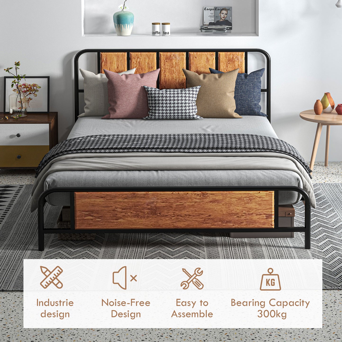 Bed Frame with Footboard and under Bed Storage Rustic Brown