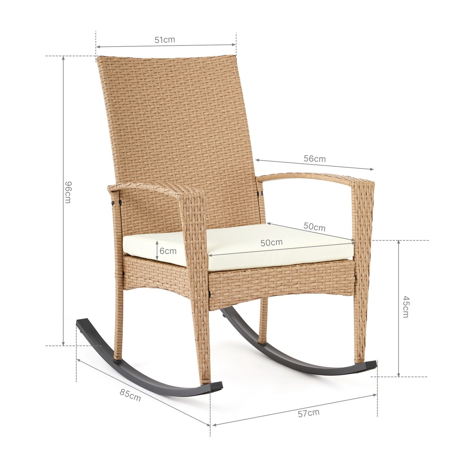 Mondeer PE Wicker Rocking Chair W/ Removable Cushion Wicker Rocking Armchair