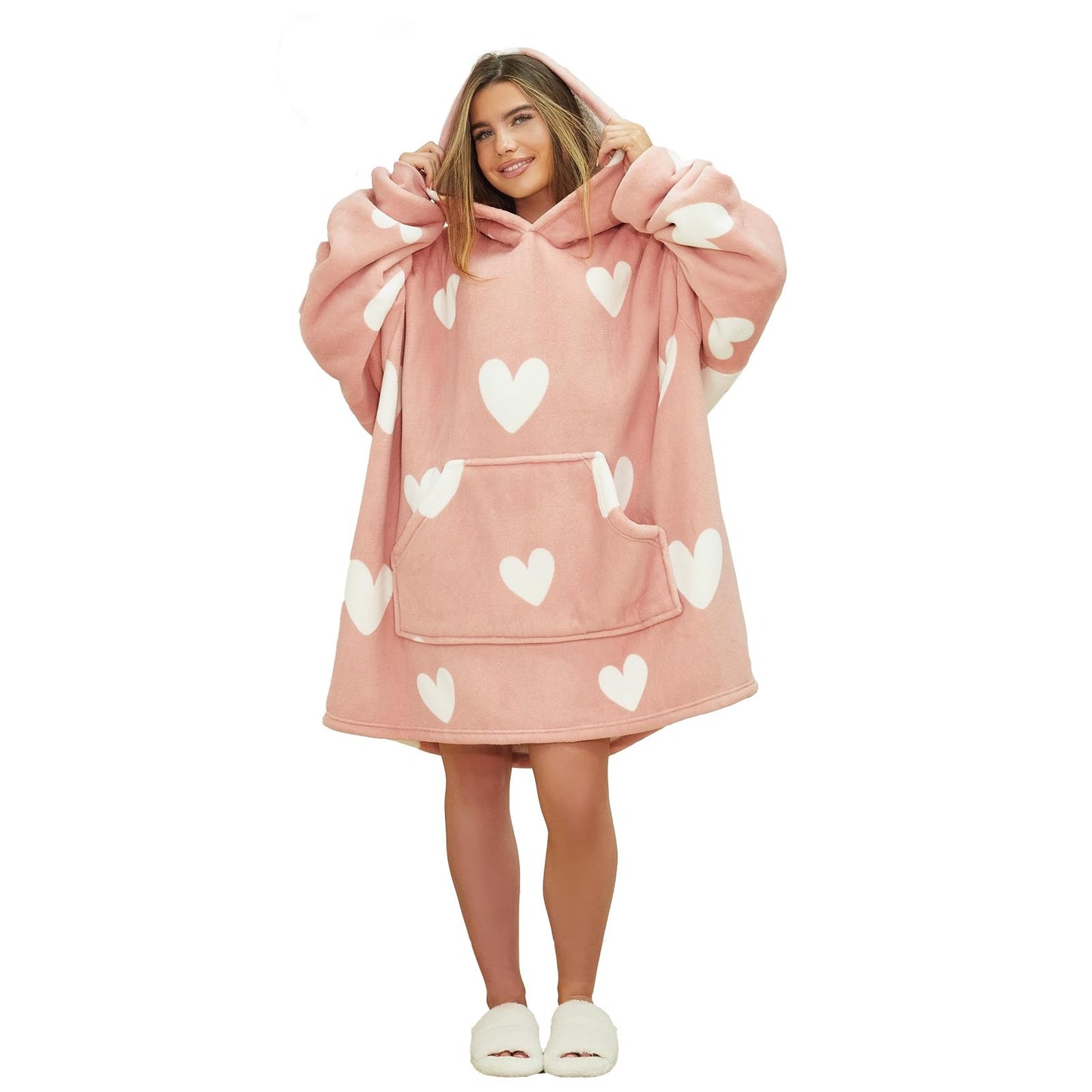 Dreamscene Heart Print Hoodie Blanket Oversized Adult Fleece Sherpa Throw Jumper