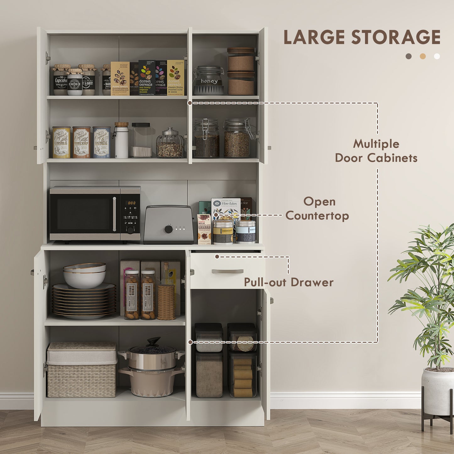 Kitchen Storage Cabinet with 6 Doors, Drawer, Adjustable Shelves