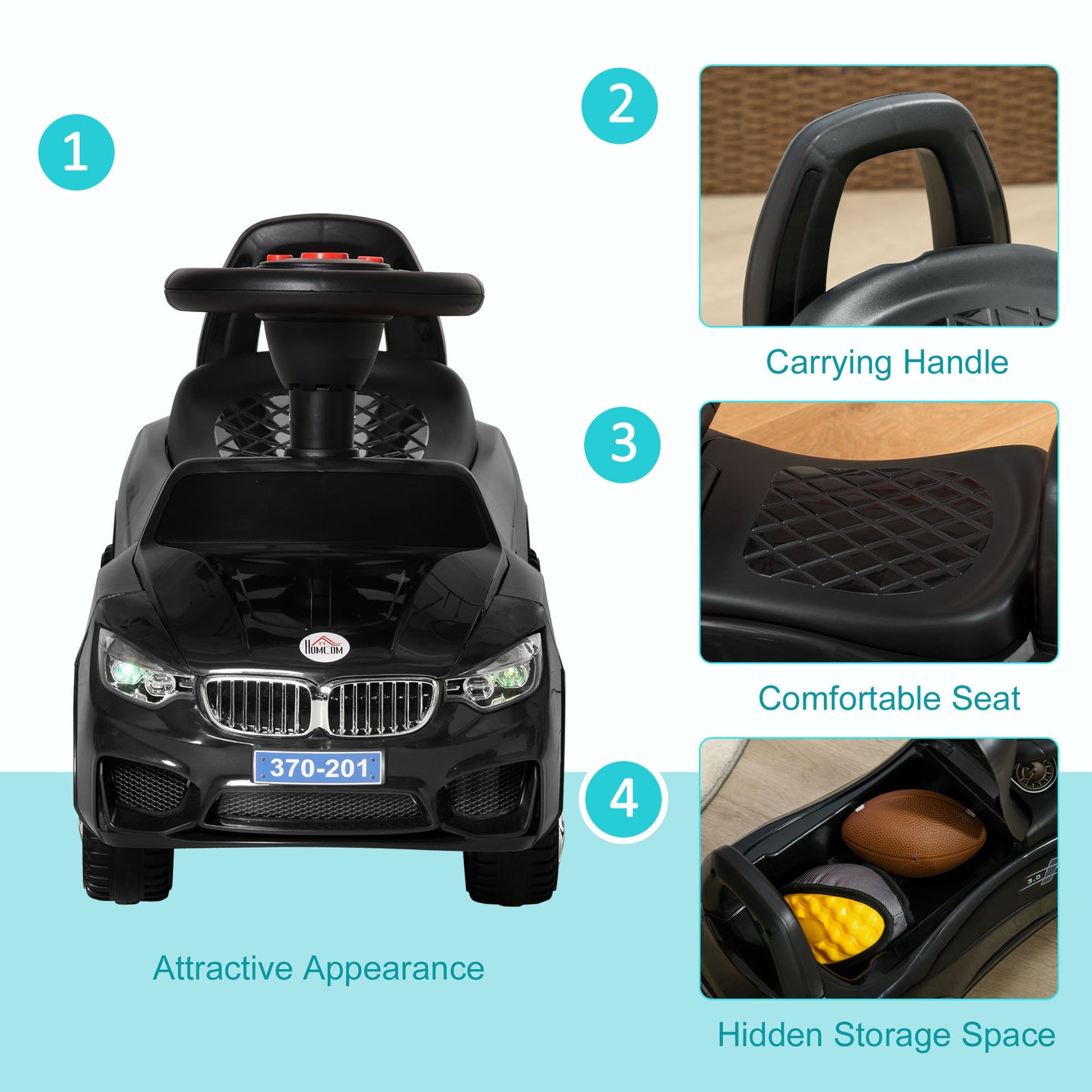 Ride on Sliding Car Baby Toddler Horn Music Working Lights Storage No Power