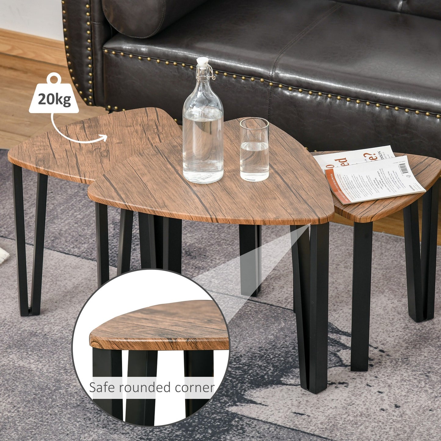 HOMCOM 3-Piece Nesting Coffee Table Set in Walnut MDF for Living Room