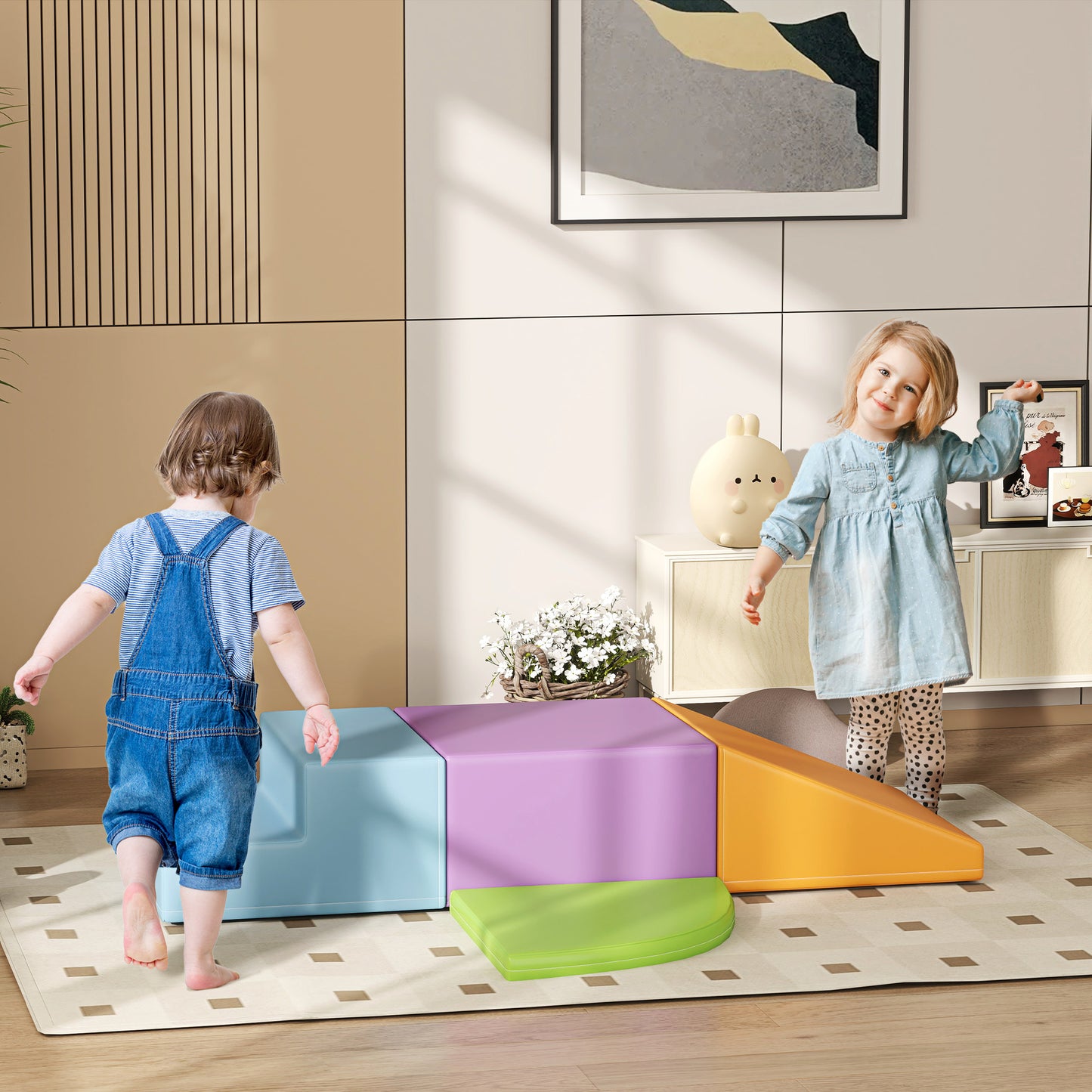 4-Piece Soft Play Set Climb and Crawl Foam Toddler Stairs and Ramp for Baby
