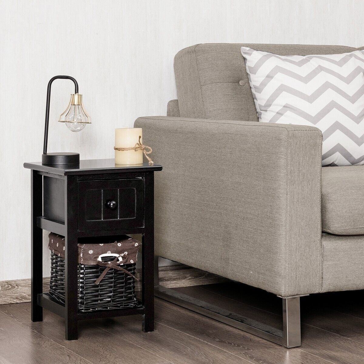 Set of 2 Nightstands with Removable Baskets and Drawers