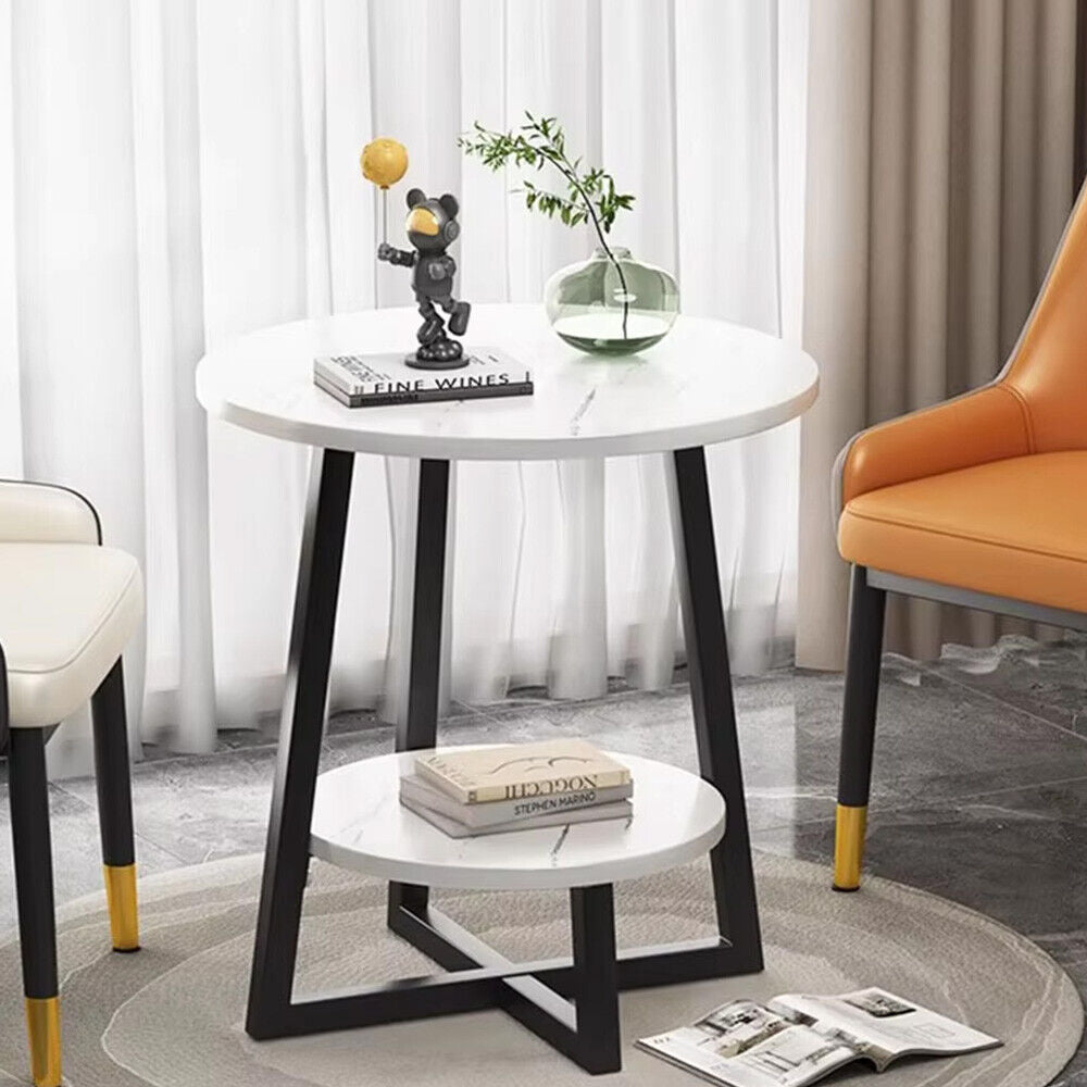 Small round Sofa Side Table Coffee End Table 2 Tier Shelf Living Room Bedroom