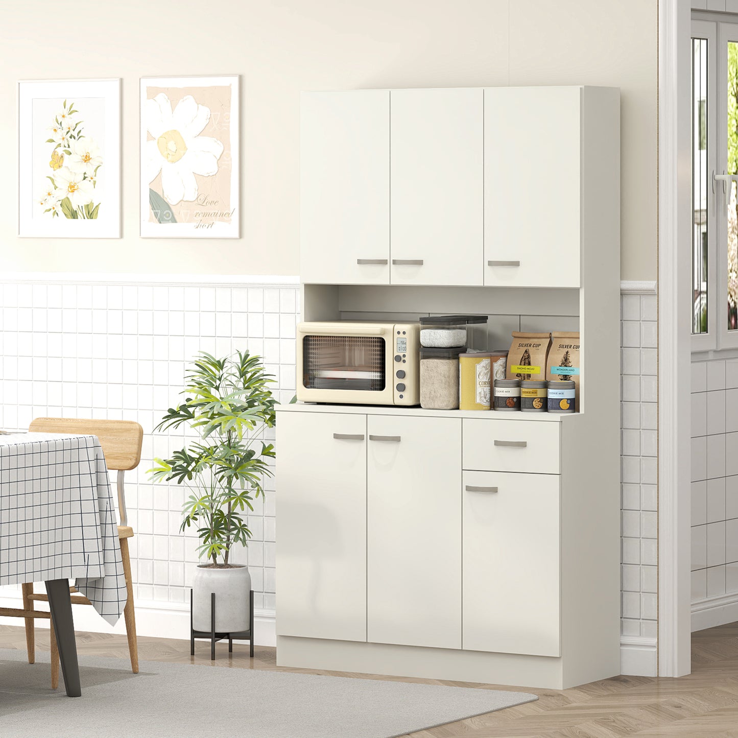Kitchen Storage Cabinet with 6 Doors, Drawer, Adjustable Shelves