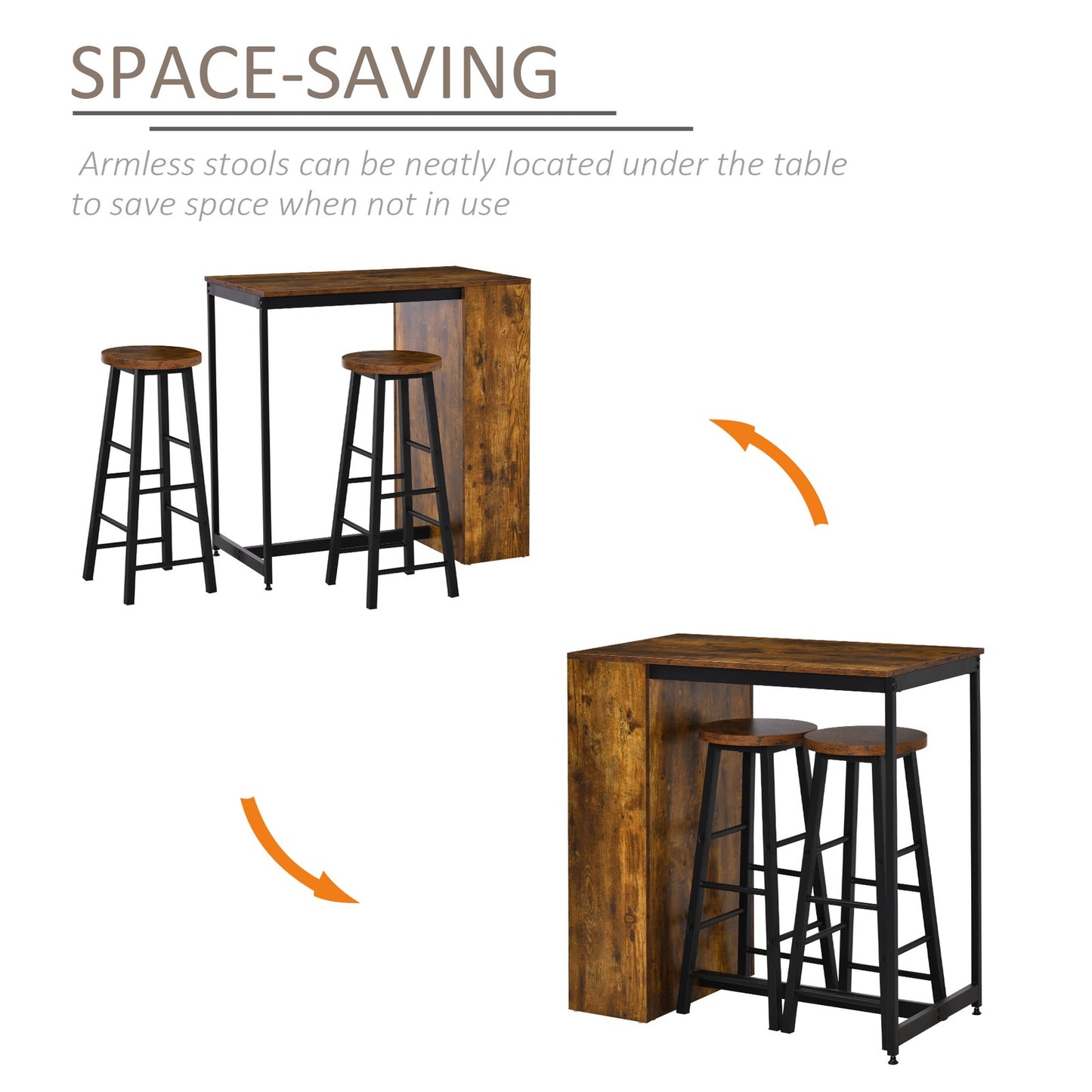 3 Pieces Bar Table Set Pub Dining Table Set W/ Storage Shelf and 2 Stools