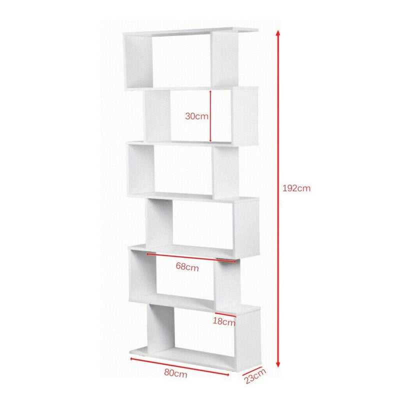 S Shape 6 Shelves Black Wood Bookcase Display Shelving Storage - Cints and Home