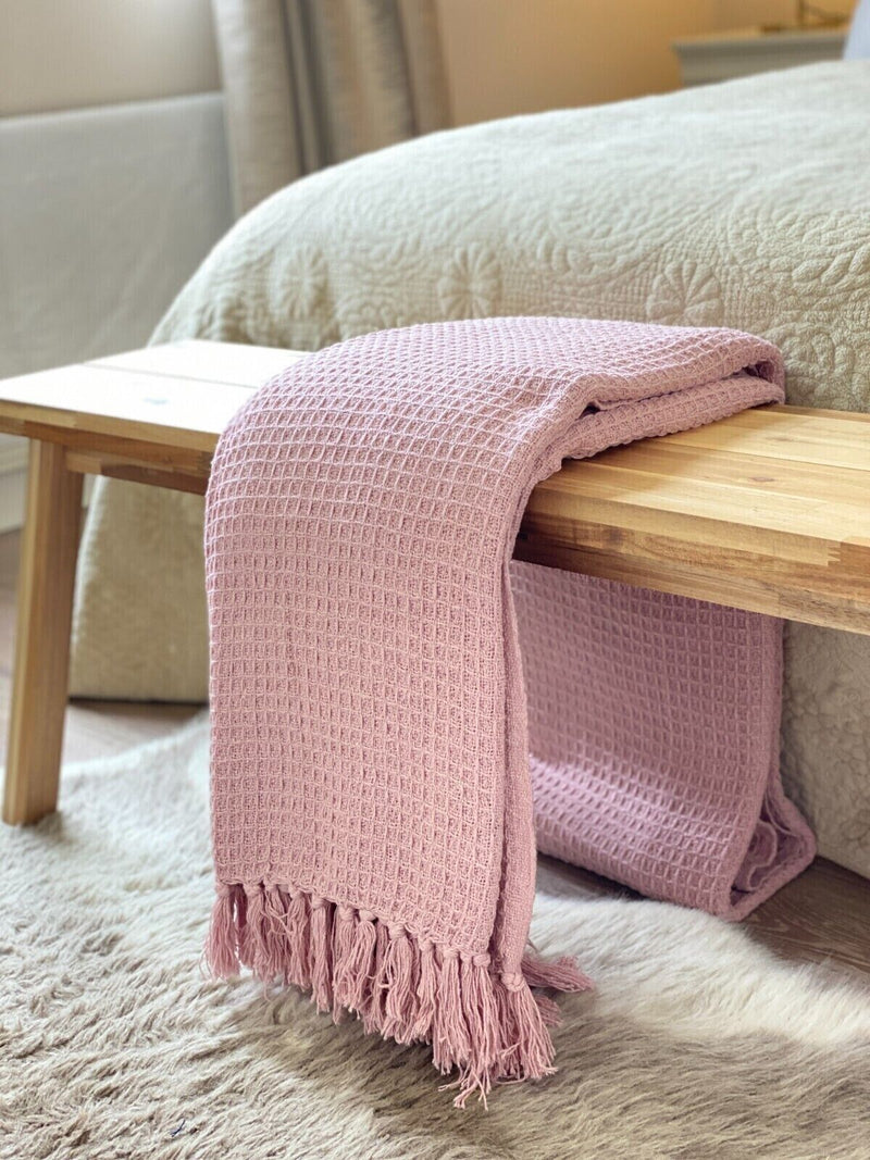 Fringed Pink Sofa Blanket