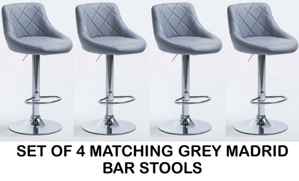 4 X Grey Leather Madrid Bar Stools - Cints and Home