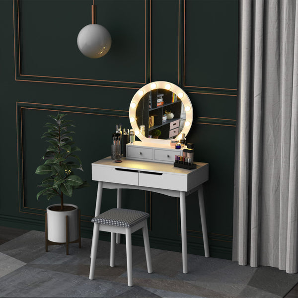 Dressing Table Set With Mirror & Stool 10 LED B - Cints and Home