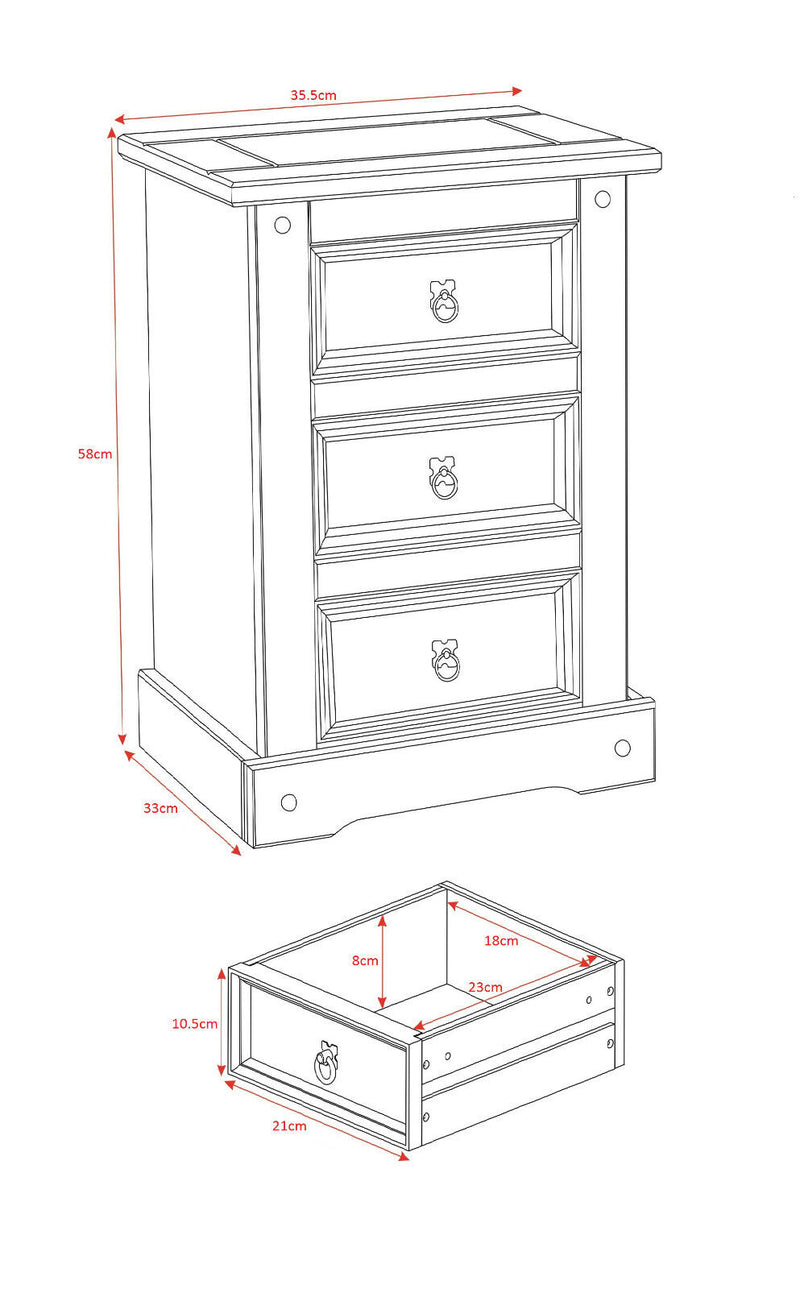 Bedside Cabinet  |  3 Drawer - Cints and Home