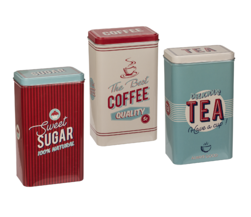 Set Of 3 Vintage Rectangular Tea Coffee Sugar Jar