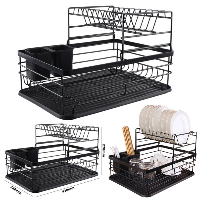 2 Tier Large Dish Drainer Rack with Drip Tray