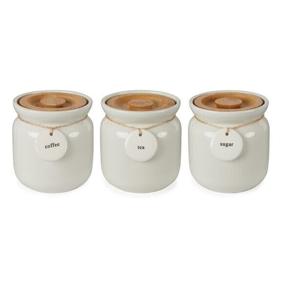 White Hang tag cannisters- Tea Coffee Sugar