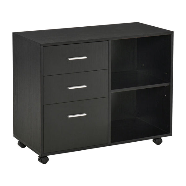 Storage Cabinet Drawers 2 Shelves 4 Wheels Office Black - Cints and Home