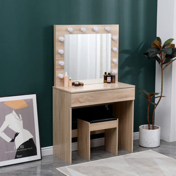 Dressing Table with LED Mirror Modern Makeup Desk Vanity oak - Cints and Home