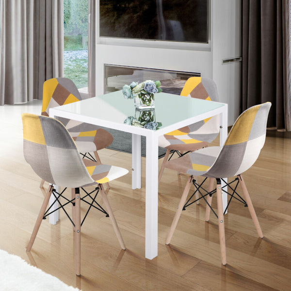 White Small Square Dining Table and 4 Chairs Set - Cints and Home
