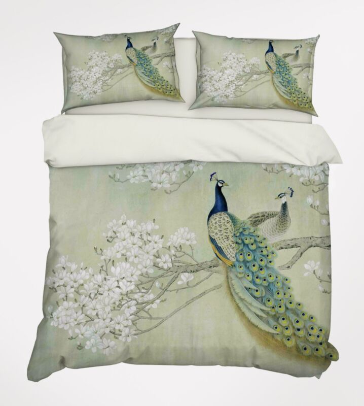 3D Peacock Flowers 7 Bed Pillowcases Quilt Duvet Cover
