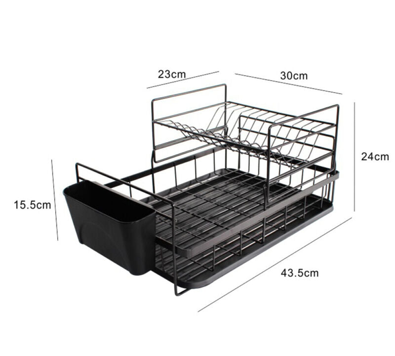 2-Tier Dish Drainer Rack with Drip Tray Metal