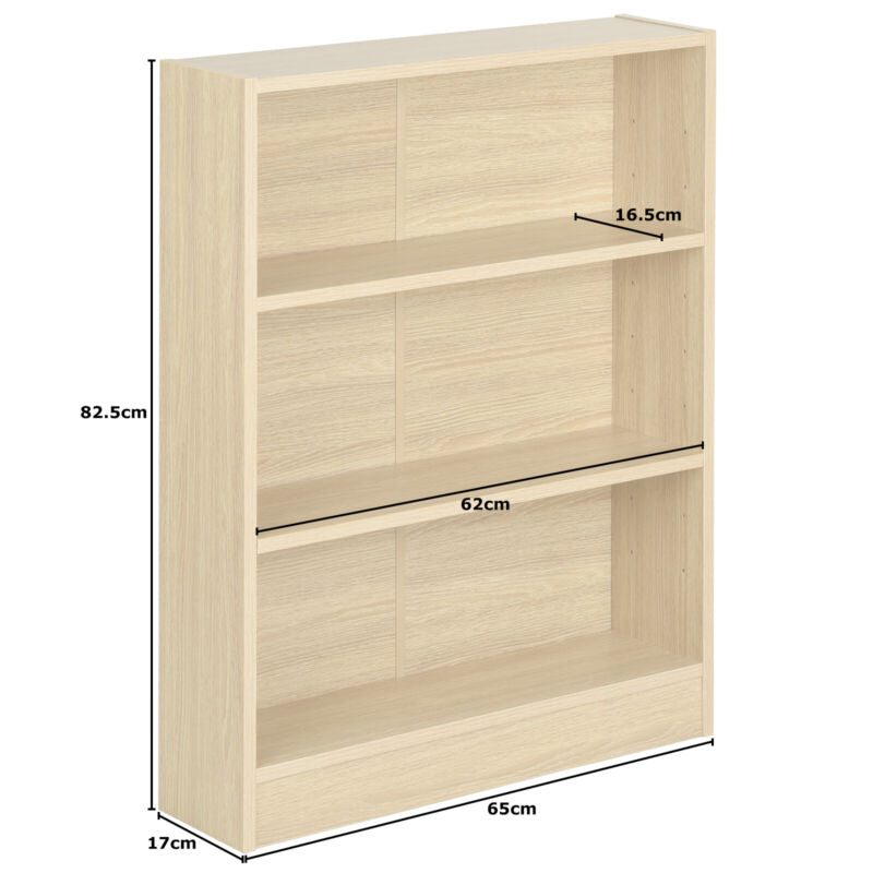 Hartleys 3 Tier Oak Effect Wooden Freestanding Bookcase - Cints and Home