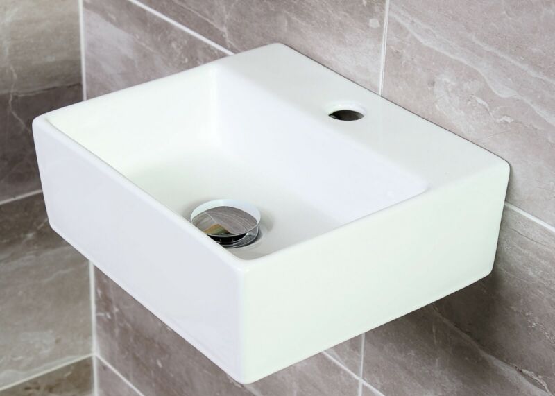 Basin Sink white Square Ceramic Small Modern Cloakroom Basin Wall Hung Corner