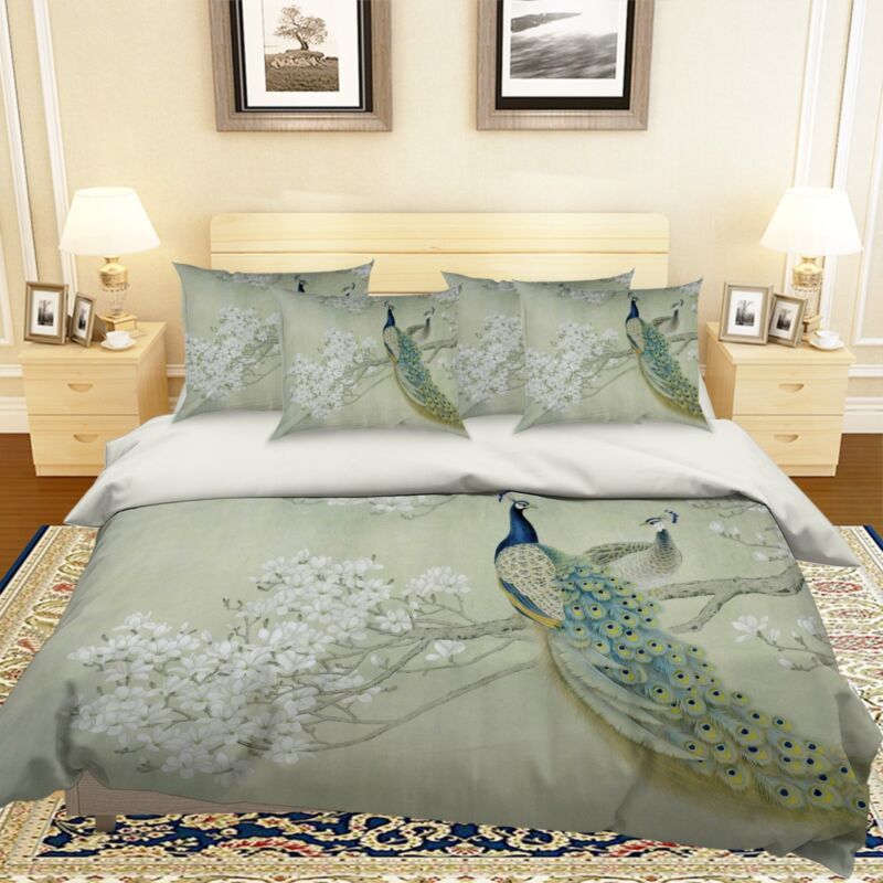 3D Peacock Flowers 7 Bed Pillowcases Quilt Duvet Cover