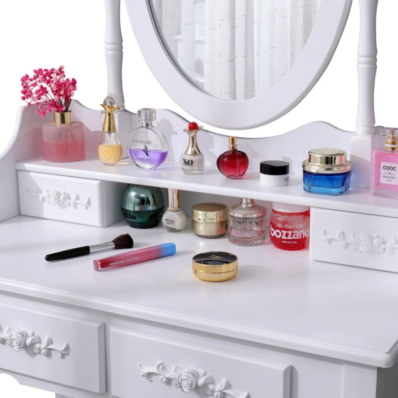 Dressing Table With Drawers Mirror Stool Set Makeup Desk Vanity Table Bedroom