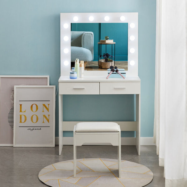 White Modern Dressing Table with LED Lights - Cints and Home