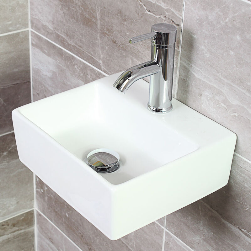 Basin Sink white Square Ceramic Small Modern Cloakroom Basin Wall Hung Corner