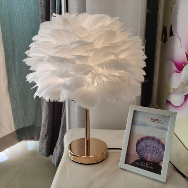 White Feather Shade Table Lamp
