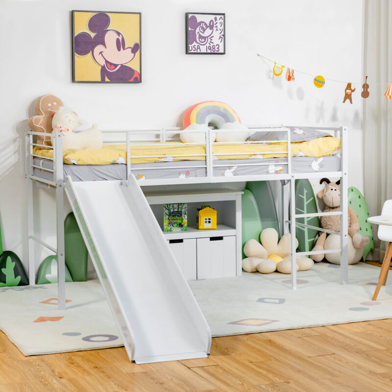Kids Mid Sleeper Bed Children Loft Beds Metal - Cints and Home