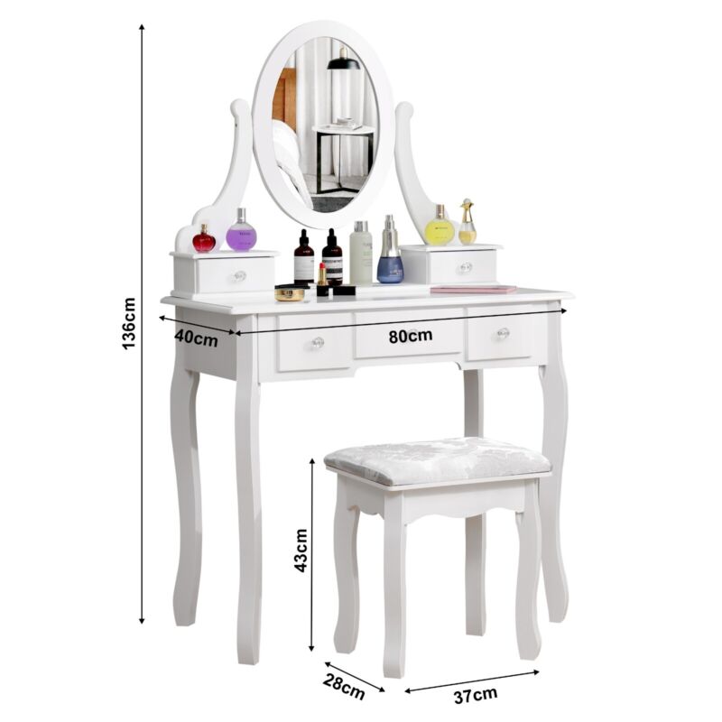 Dressing Table With Drawers Mirror Stool Set Makeup Desk Vanity Table Bedroom