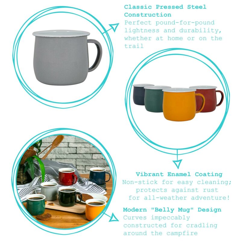 Coloured Enamel Belly Mugs Metal Camping - Cints and Home