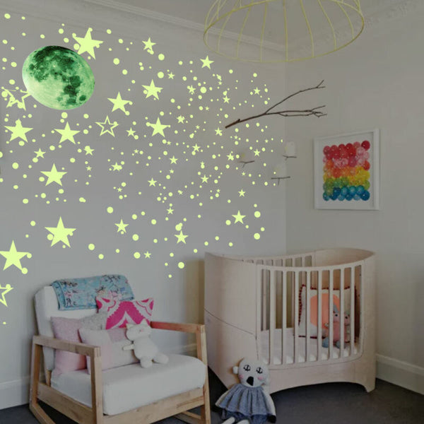 Wall Glow In The Dark Moon+Stars Stickers Baby - Cints and Home