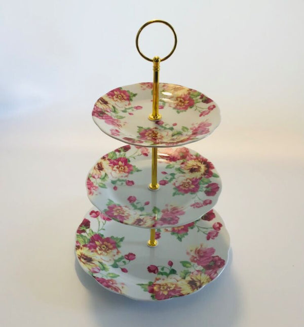 3 tier floral cake stand
