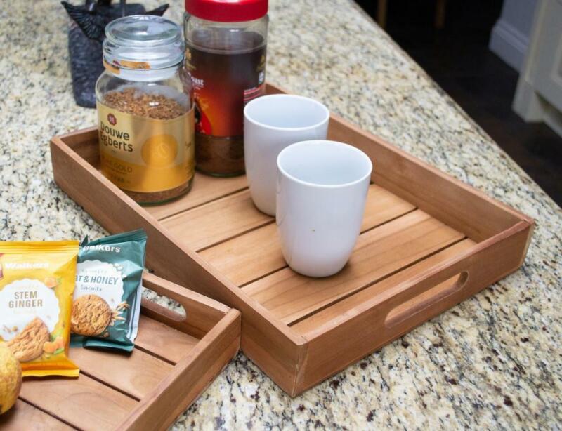 Serving Tray With Handle Holes Wooden Slatted