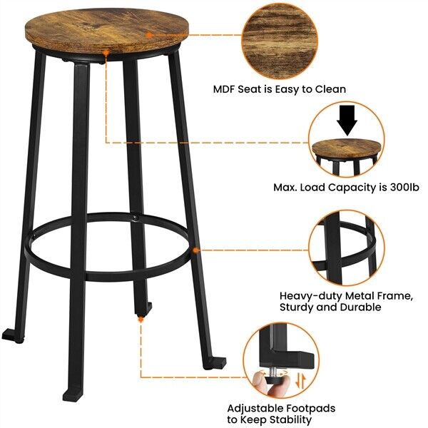 Barstools 75cm Pub Height Stools with Metal Frame