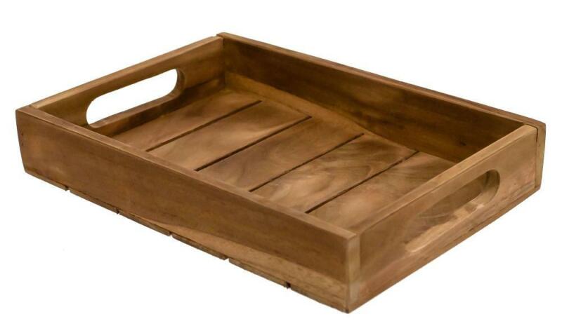 Serving Tray With Handle Holes Wooden Slatted