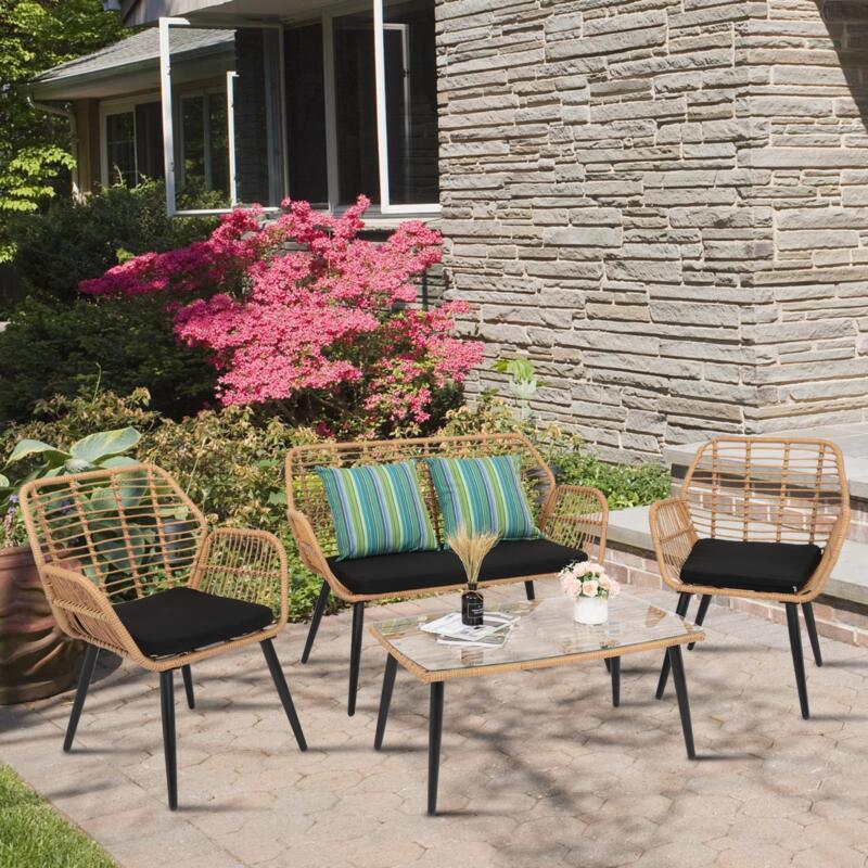 4PCS Rattan Bistro Set Wicker Furniture for Garden - Cints and Home