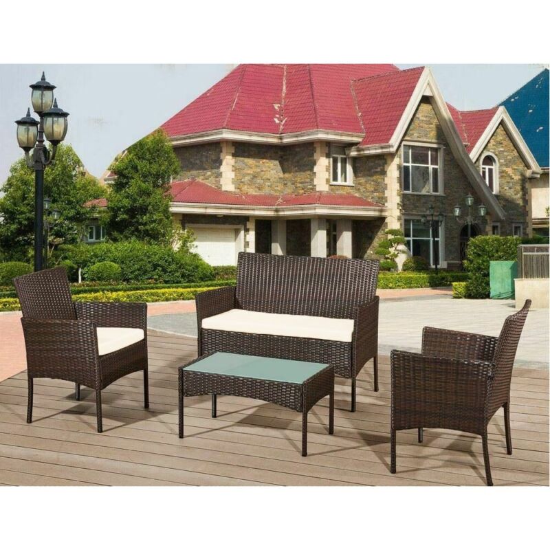 Rattan Garden Furniture 4 PCs Outdoor Set Sofa Chairs
