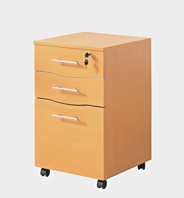 3 Drawers Wooden Beech Lockable Under Desk Mobile - Cints and Home