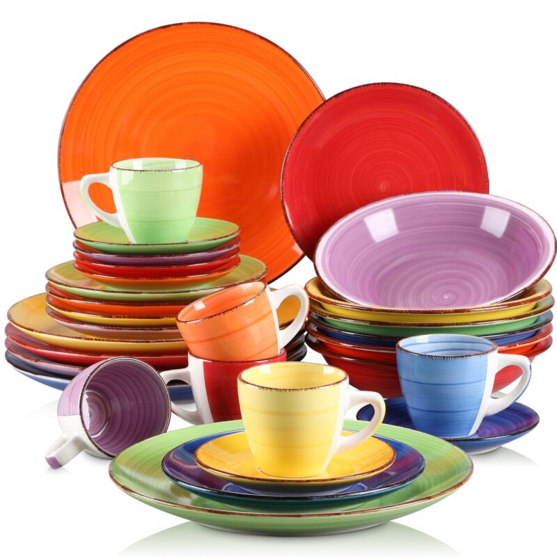 Colourful Dinner Set Stoneware Handpainted Plate Bowl Tableware