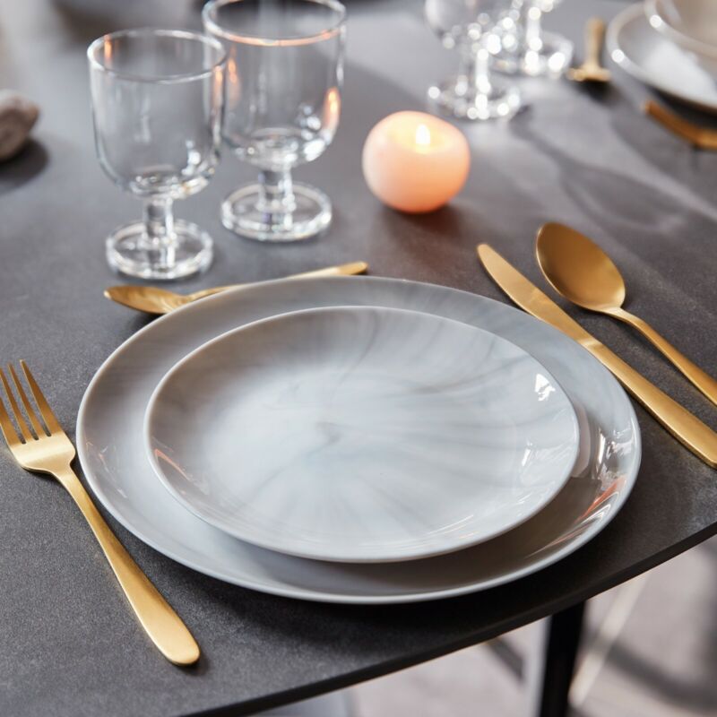 Diwali Grey Marble 18pc 19pc Opal Glass Dinner Set