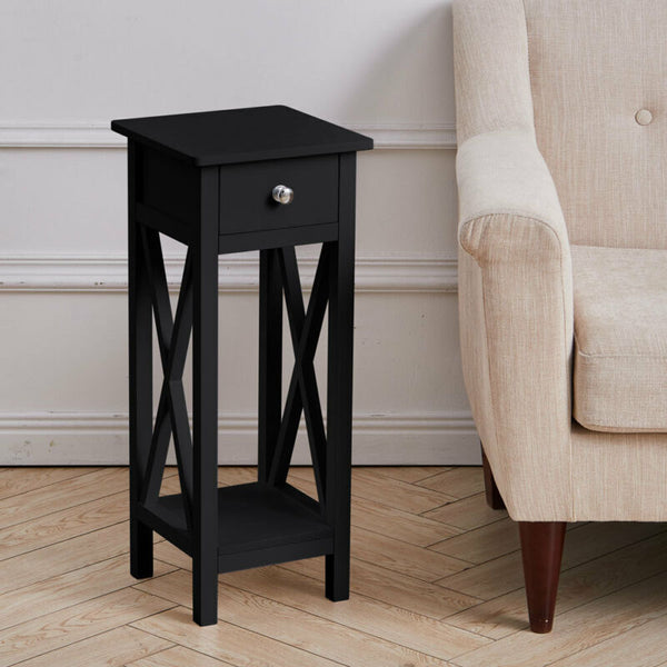 Slim 1 Drawer Bedside Cabinet Side Table Telephone Lamp Stand with Bottom Shelf - Cints and Home