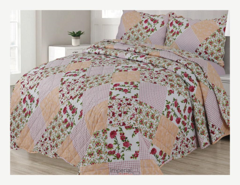 3 Piece Patchwork Bedspread Embossed Quilted Comforter