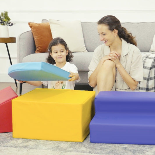 4-Piece Soft Play Set Climb and Crawl Foam Toddler Stairs and Ramp for Baby